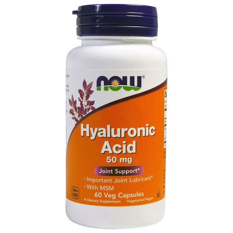 Гиалуроновая кислота Now Foods Hyaluronic Acid 50 mg with MSM (60 капс) нау фудс,  мл, Now. Гиалуроновая кислота. Поддержание здоровья 