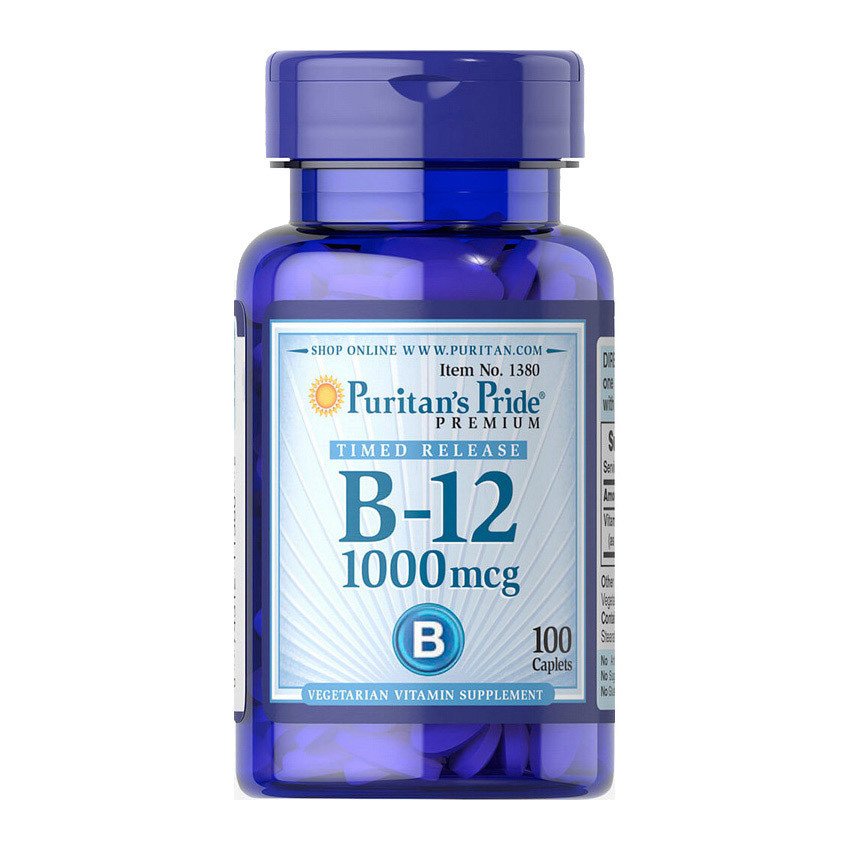Витамин Б12 Puritan's Pride Vitamin B-12 1000 mcg (100 таб) цианокобаламин  пуританс прайд,  мл, Puritan's Pride. Витамин B. Поддержание здоровья 
