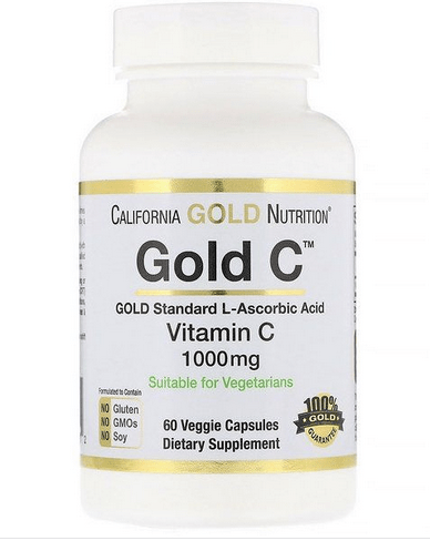 Gold C, Vitamin C 1000 mg 60 VCaps,  мл, California Gold Nutrition. Витамин C. Поддержание здоровья Укрепление иммунитета 