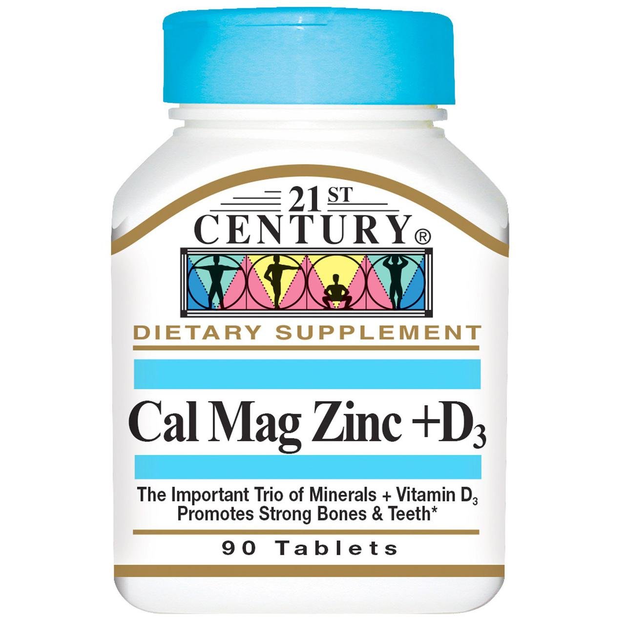 Cal Mag Zinc + D3 21st Century 90 Tablets,  мл, 21st Century. Витамины и минералы. Поддержание здоровья Укрепление иммунитета 