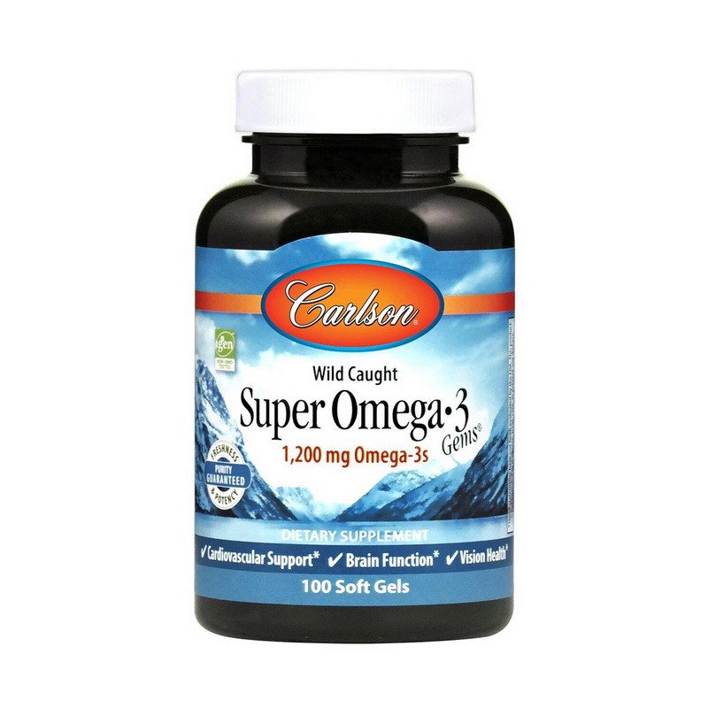 Омега 3 Carlson Labs Super Omega-3 1200 mg 100 капсул,  мл, Carlson Labs. Омега 3 (Рыбий жир). Поддержание здоровья Укрепление суставов и связок Здоровье кожи Профилактика ССЗ Противовоспалительные свойства 