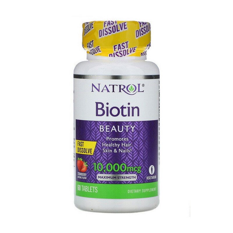 Биотин Natrol Biotin Beauty 10000 mcg 60 таблеток,  мл, Natrol. Витамин B. Поддержание здоровья 