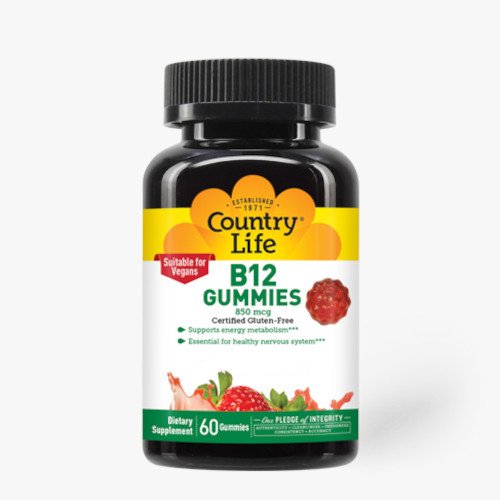 Витамины и минералы Country Life B12 Gummies, 60 желеек Клубника,  ml, Country Life. Vitamins and minerals. General Health Immunity enhancement 