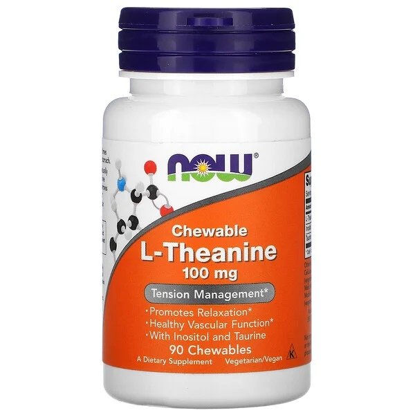 Now Аминокислота NOW L-Theanine 100 mg, 90 жевательных таблеток, , 