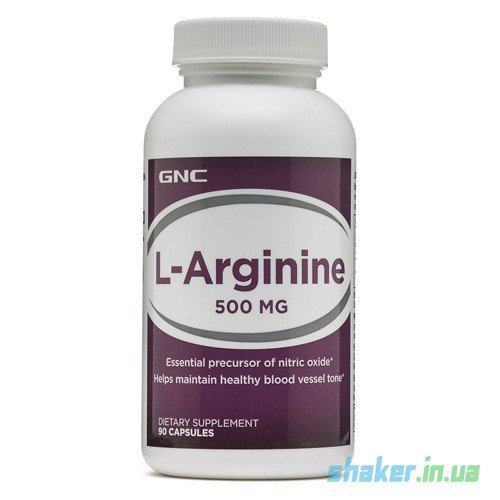 Л-Аргинин GNC L-Arginine 500 (90 капсул) гнс,  мл, GNC. Аргинин. Восстановление Укрепление иммунитета Пампинг мышц Антиоксидантные свойства Снижение холестерина Донатор оксида азота 