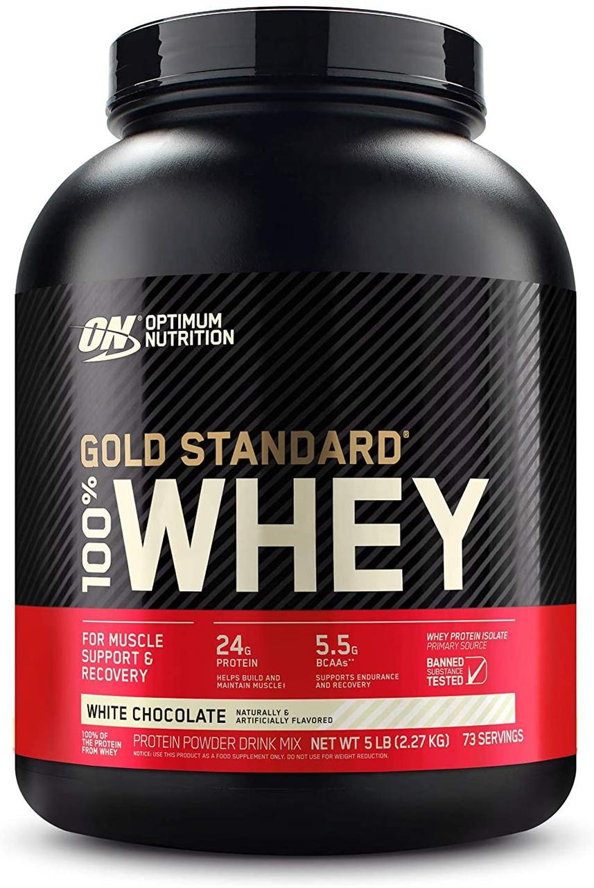 Сывороточный протеин изолят Optimum Nutrition 100% Whey Gold Standard (2.3 кг) оптимум вей голд стандарт white chocolate,  мл, Optimum Nutrition. Сывороточный изолят. Сухая мышечная масса Снижение веса Восстановление Антикатаболические свойства 