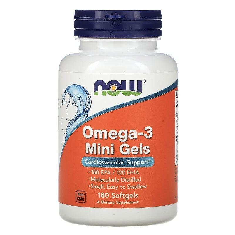 Omega 3 Mini Gels NOW Foods 180 caps,  мл, Now. Омега 3 (Рыбий жир). Поддержание здоровья Укрепление суставов и связок Здоровье кожи Профилактика ССЗ Противовоспалительные свойства 