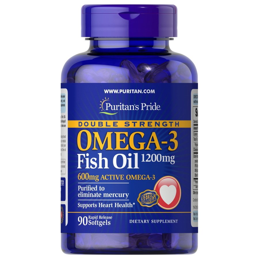 Жирные кислоты Puritan's Pride Double Strength Omega-3 Fish Oil 1200 mg, 90 капсул,  ml, Puritan's Pride. Fats. General Health 