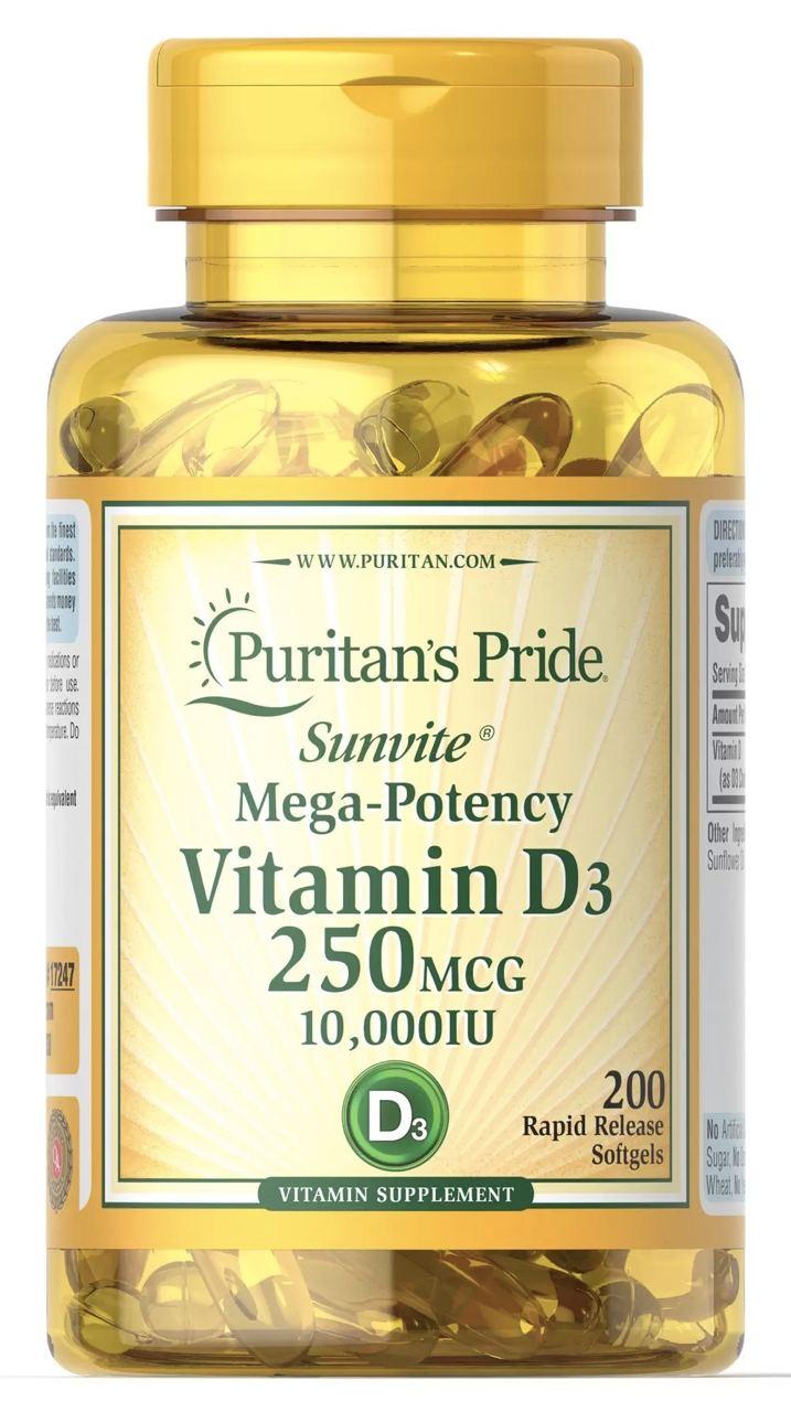 Puritan's Pride Vitamin D3 10000 IU 200 softgels,  ml, Puritan's Pride. Vitamins and minerals. General Health Immunity enhancement 