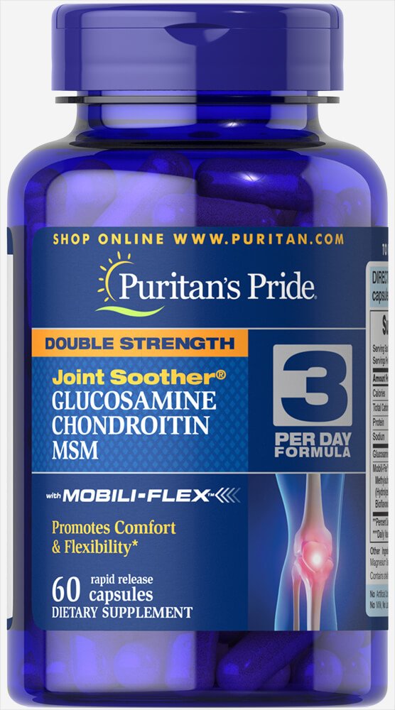 Puritan's Pride Глюкозамин хондроитин МСМ Puritan's Pride Double Strength Glucosamine  Chondroitin & MSM (60 таб) пуританс прайд, , 60 