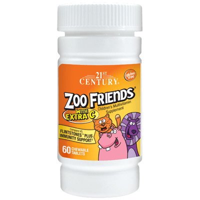 Витамины и минералы 21st Century Zoo Friends with Extra C, 60 таблеток,  ml, 21st Century. Vitamins and minerals. General Health Immunity enhancement 