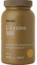 L-Lysine 500, 250 pcs, GNC. Lysine. 