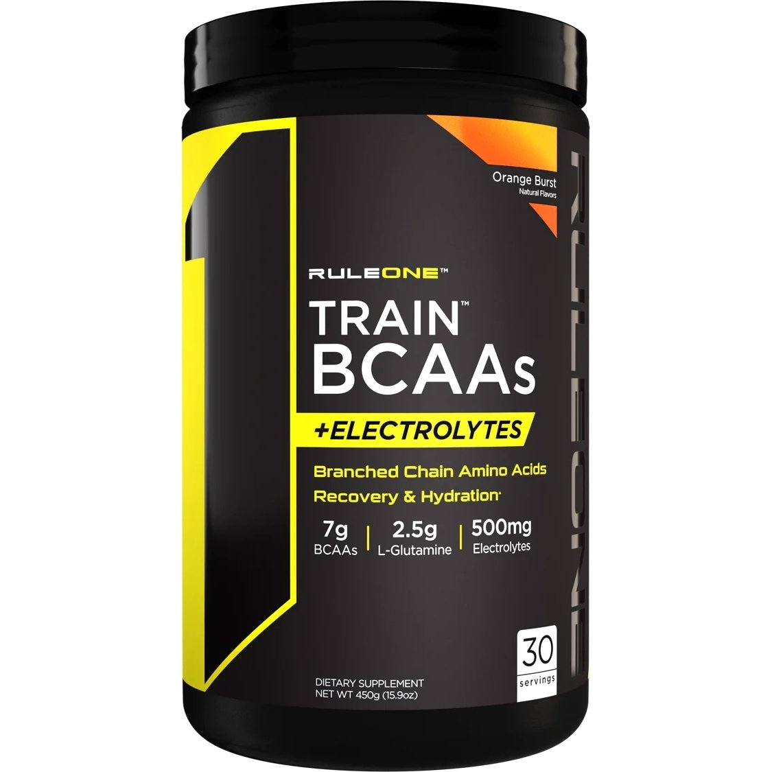 Аминокислота BCAA Rule 1 Train BCAAs + Electrolytes, 450 грамм Апельсин,  мл, Rule One Proteins. BCAA. Снижение веса Восстановление Антикатаболические свойства Сухая мышечная масса 