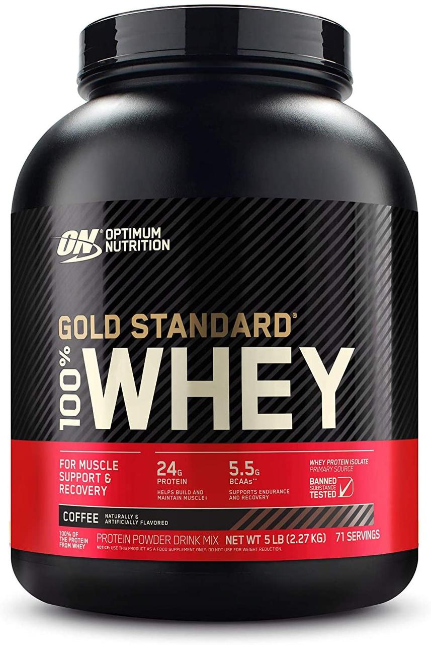 Сывороточный протеин изолят Optimum Nutrition 100% Whey Gold Standard (2.3 кг) оптимум вей голд стандарт coffee,  мл, Optimum Nutrition. Сывороточный изолят. Сухая мышечная масса Снижение веса Восстановление Антикатаболические свойства 