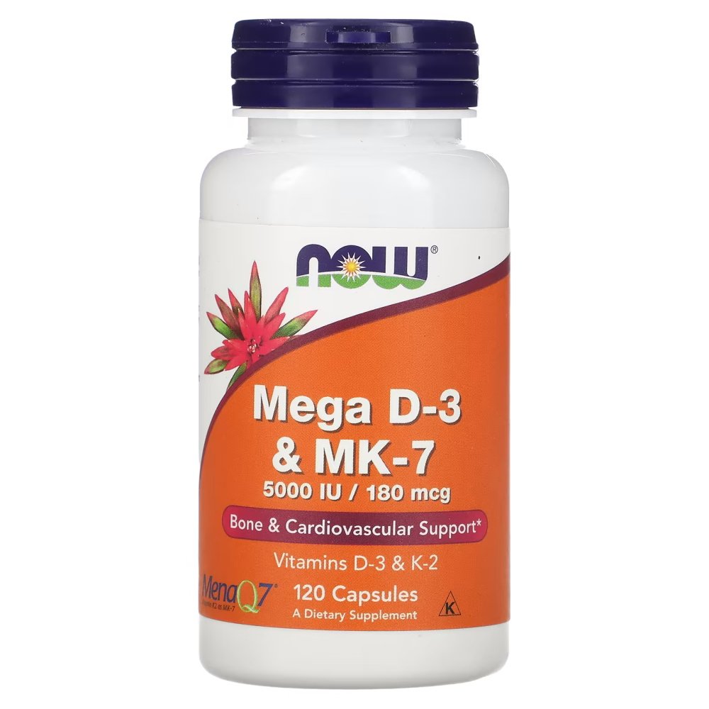 Now Витамины и минералы NOW Mega D3 &amp; MK-7, 120 вегакапсул, , 
