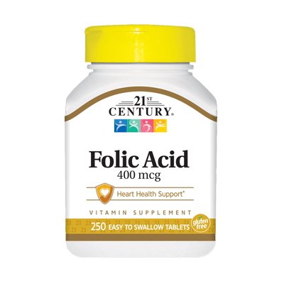 Витамины и минералы 21st Century Folic Acid 400 mcg, 250 таблеток,  ml, 21st Century. Folic acid. General Health 