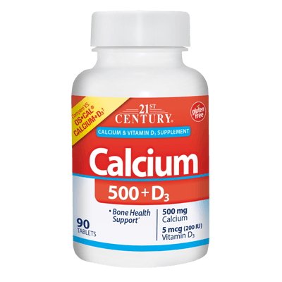 Витамины и минералы 21st Century Calcium 500 + D3 200 IU, 90 каплет,  мл, 21st Century. Витамины и минералы. Поддержание здоровья Укрепление иммунитета 