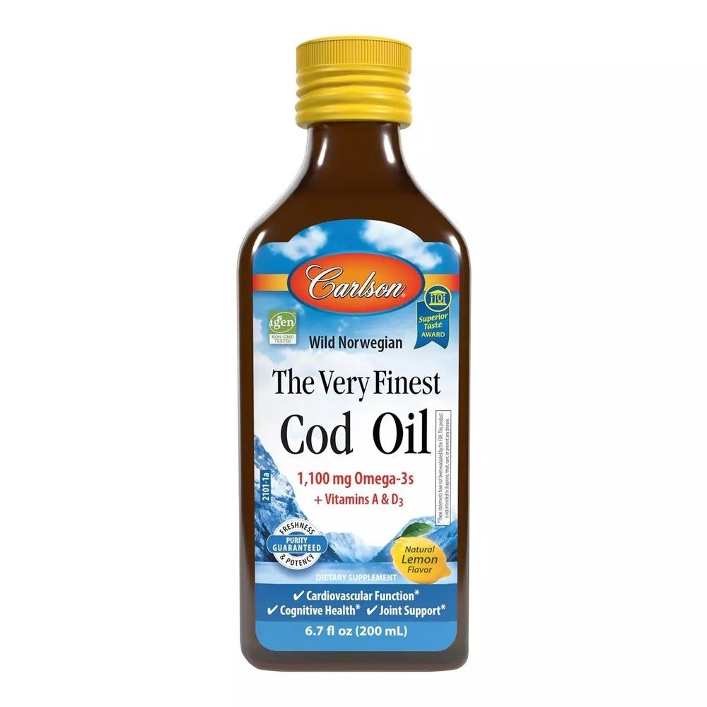 Жирные кислоты Carlson Labs The Very Finest Cod Oil 1100 mg Wild Norwegian, 200 мл Лимон,  мл, Carlson Labs. Жирные кислоты (Omega). Поддержание здоровья 