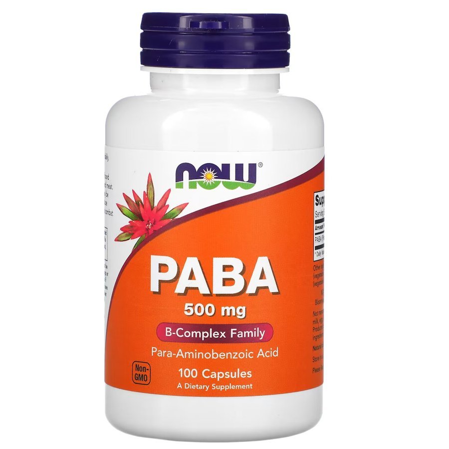 Витамины и минералы NOW PABA 500 mg, 100 капсул,  мл, Now. Витамины и минералы. Поддержание здоровья Укрепление иммунитета 