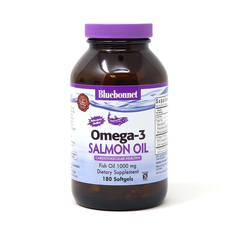 Жирные кислоты Bluebonnet Natural Omega-3 Salmon Oil, 180 капсул,  мл, Bluebonnet Nutrition. Омега 3 (Рыбий жир). Поддержание здоровья Укрепление суставов и связок Здоровье кожи Профилактика ССЗ Противовоспалительные свойства 