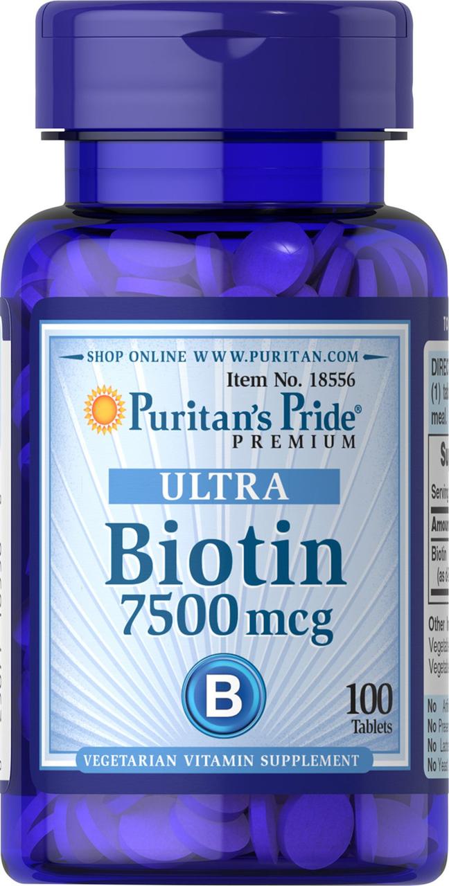 Биотин Puritan's Pride Biotin 7500 mcg 100 tabs,  мл, Puritan's Pride. Витамины и минералы. Поддержание здоровья Укрепление иммунитета 