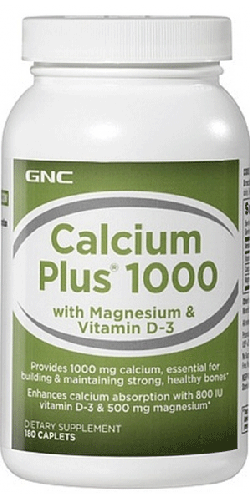 GNC Calcium Plus 1000 with Magnesium & Vitamin D-3, , 180 piezas