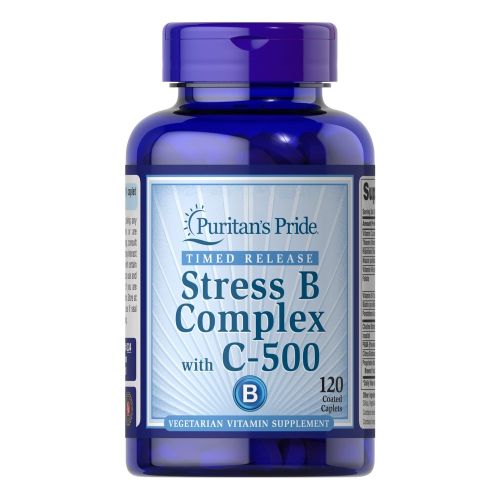 Витамины и минералы Puritan's Pride Stress B-Complex with C-500 Timed Release, 120 каплет,  мл, Puritan's Pride. Витамины и минералы. Поддержание здоровья Укрепление иммунитета 