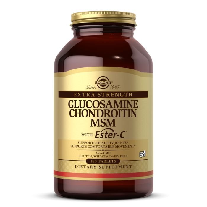 Для суставов и связок Solgar Glucosamine Chondroitin MSM with Ester-C Extra Strength, 180 таблеток,  мл, Solgar. Хондропротекторы. Поддержание здоровья Укрепление суставов и связок 