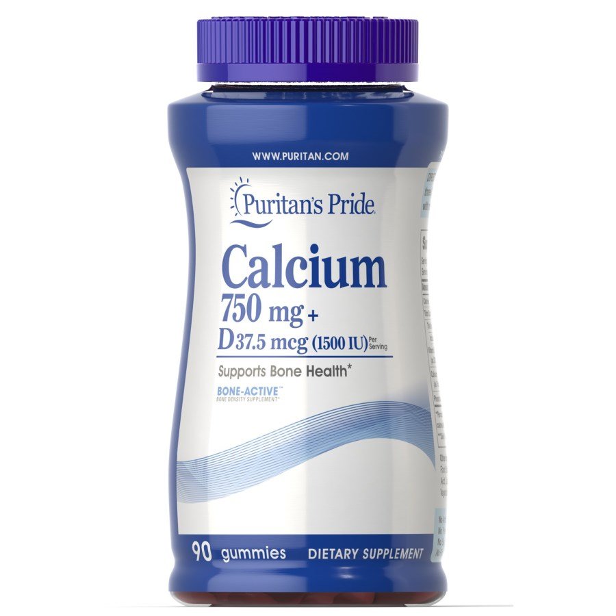 Витамины и минералы Puritan's Pride Calcium 750 mg + Vitamin D, 90 желеек,  ml, Puritan's Pride. Vitamins and minerals. General Health Immunity enhancement 