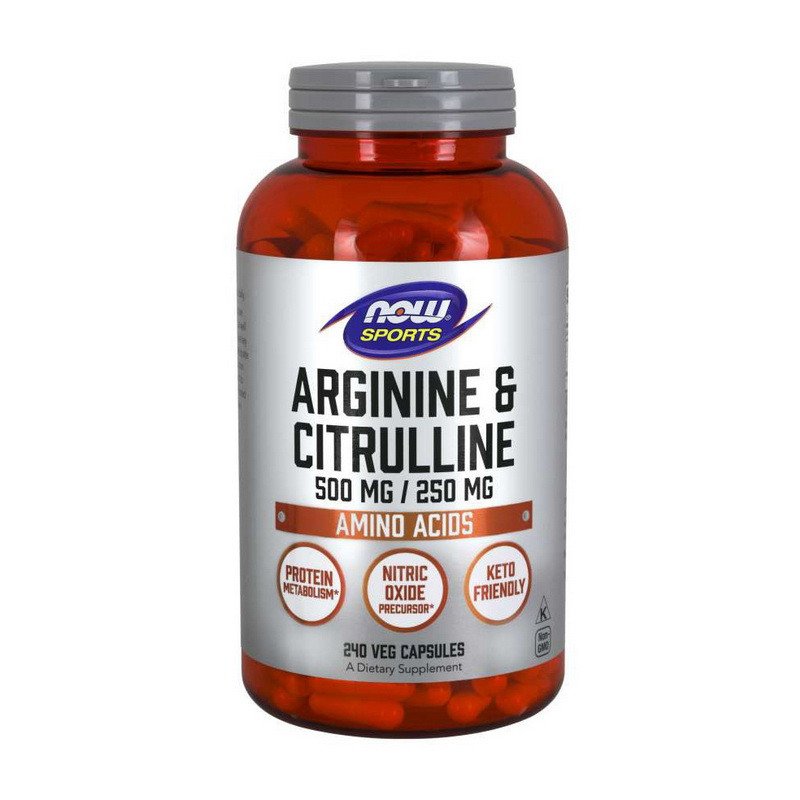 Now Комплекс аминокислот Now Foods Arginine & Citrulline 500 mg/250 mg (240 капс) нау фудс, , 240 