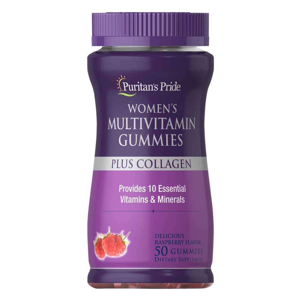 Puritan's Pride Витамины и минералы Puritan's Pride Women's Gummy Multivitamin Plus Collagen, 50 желеек Малина, , 