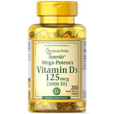 Puritan's Pride Vitamin D3 5000 IU 200 Softgels,  ml, Puritan's Pride. Vitamins and minerals. General Health Immunity enhancement 