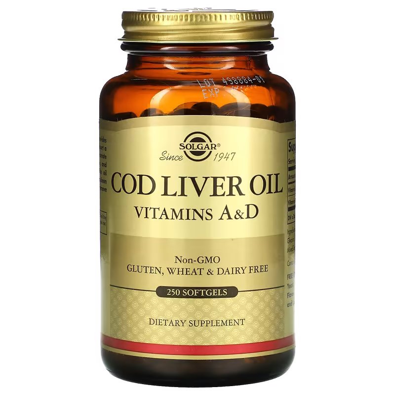 Жирные кислоты Solgar Cod Liver Oil Vitamin A &amp; D, 250 капсул,  ml, Solgar. Fats. General Health 