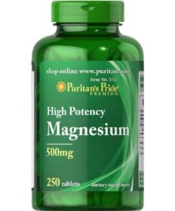 Magnesium 500 mg, 250 pcs, Puritan's Pride. Magnesium Mg. General Health Lowering cholesterol Preventing fatigue 