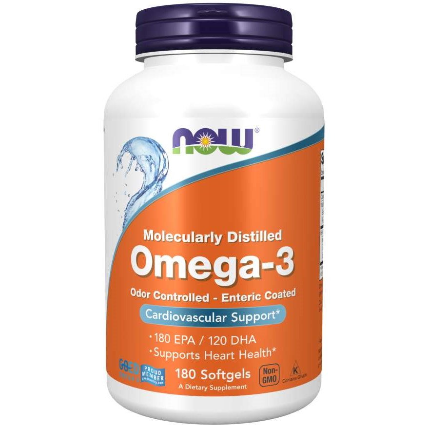 Жирные кислоты NOW Molecularly Distilled Omega-3, 180 капсул,  ml, Now. Fats. General Health 
