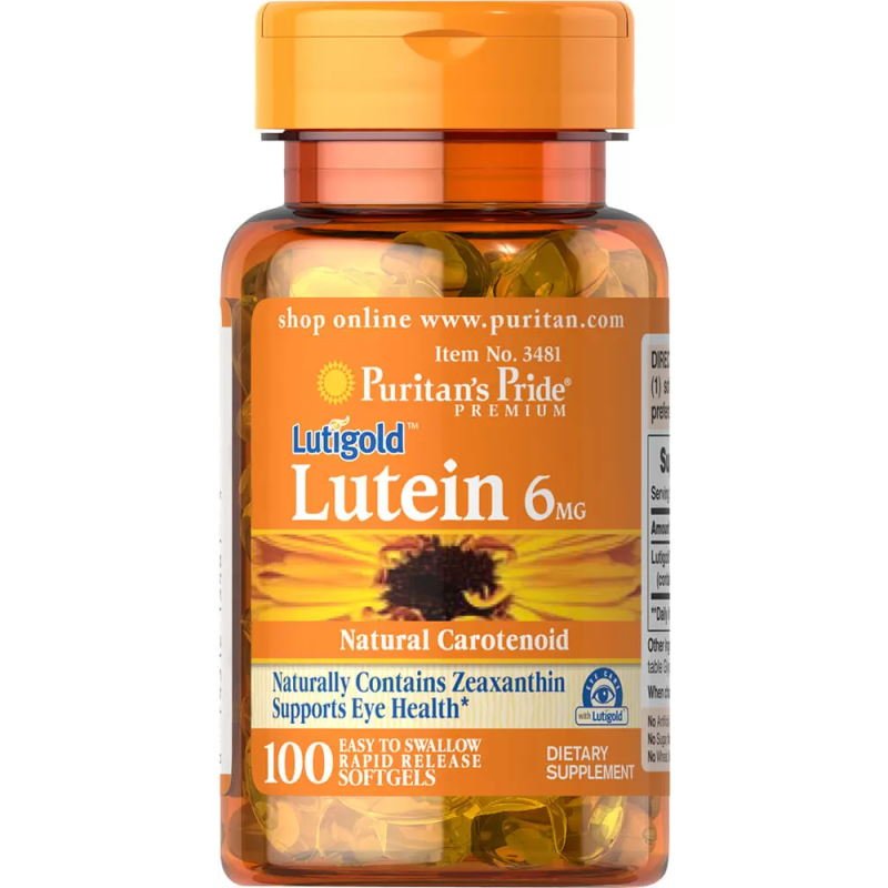Puritan's Pride Натуральная добавка Puritan's Pride Lutein 6 mg with Zeaxanthin, 100 капсул, , 