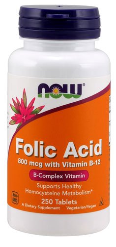 NOW Folic Acid 800 mcg with Vitamin B-12 250 таб Без вкуса,  ml, Now. Vitaminas y minerales. General Health Immunity enhancement 