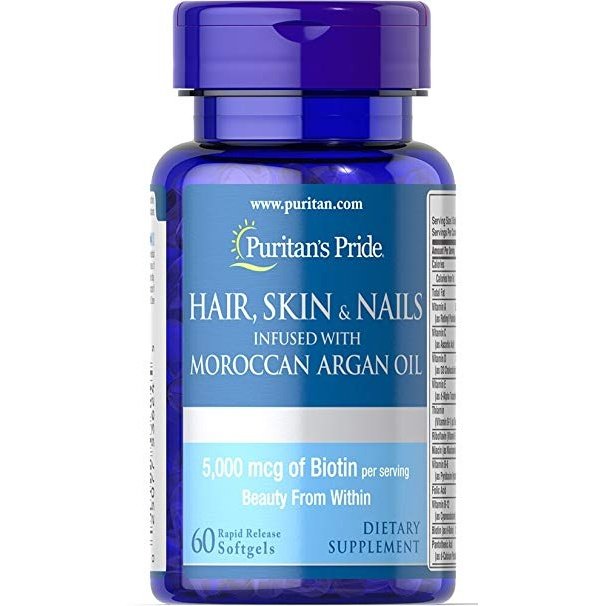 Витамины и минералы Puritan's Pride Hair Skin Nails infused with Moroccan Argan oil, 60 таблеток, СРОК 09.21,  мл, Puritan's Pride. Витамины и минералы. Поддержание здоровья Укрепление иммунитета 