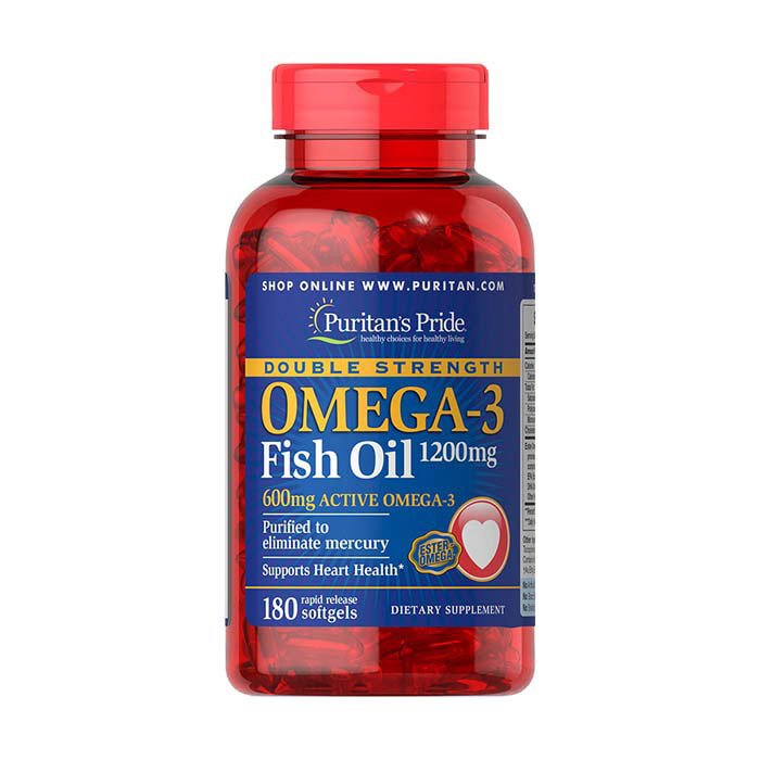 Омега 3 Omega-3 Fish Oil 1200 mg double strength (180 капс) рыбий жир пуританс прайд,  мл, Puritan's Pride. Омега 3 (Рыбий жир). Поддержание здоровья Укрепление суставов и связок Здоровье кожи Профилактика ССЗ Противовоспалительные свойства 