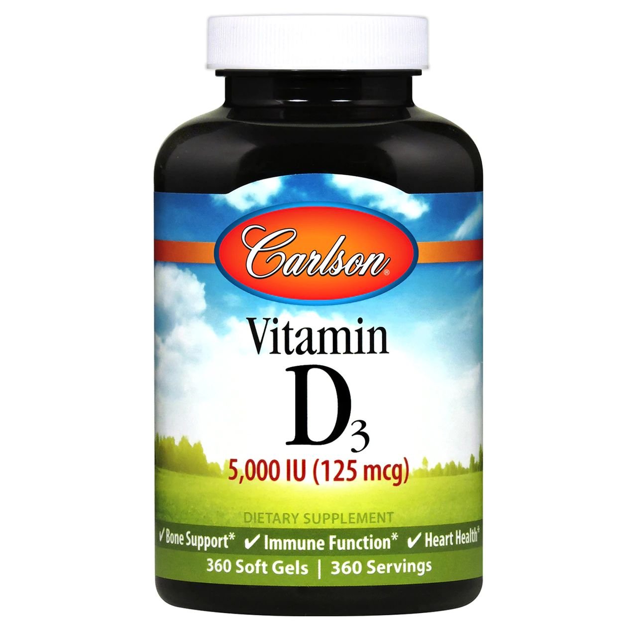 Витамины и минералы Carlson Labs Vitamin D3 5000 IU, 360 капсул,  ml, Carlson Labs. Vitamins and minerals. General Health Immunity enhancement 