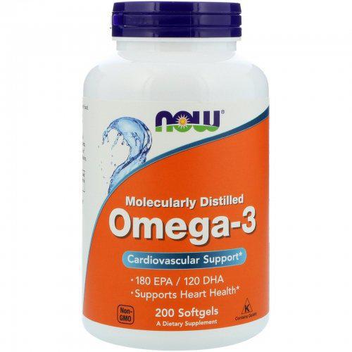 NOW Omega-3 1000 мг - 200 софт кап,  мл, Now. Спец препараты. 