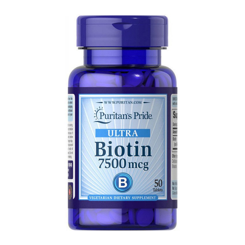 Биотин Puritan's Pride Biotin 7500 mcg (50 таб) витамин б7 b7 пуританс прайд,  мл, Puritan's Pride. Витамин B. Поддержание здоровья 