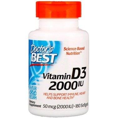 Doctor's Best Vitamin D3 50 mcg (2000 IU) 180 Softgels,  мл, Doctor's BEST. Витамины и минералы. Поддержание здоровья Укрепление иммунитета 