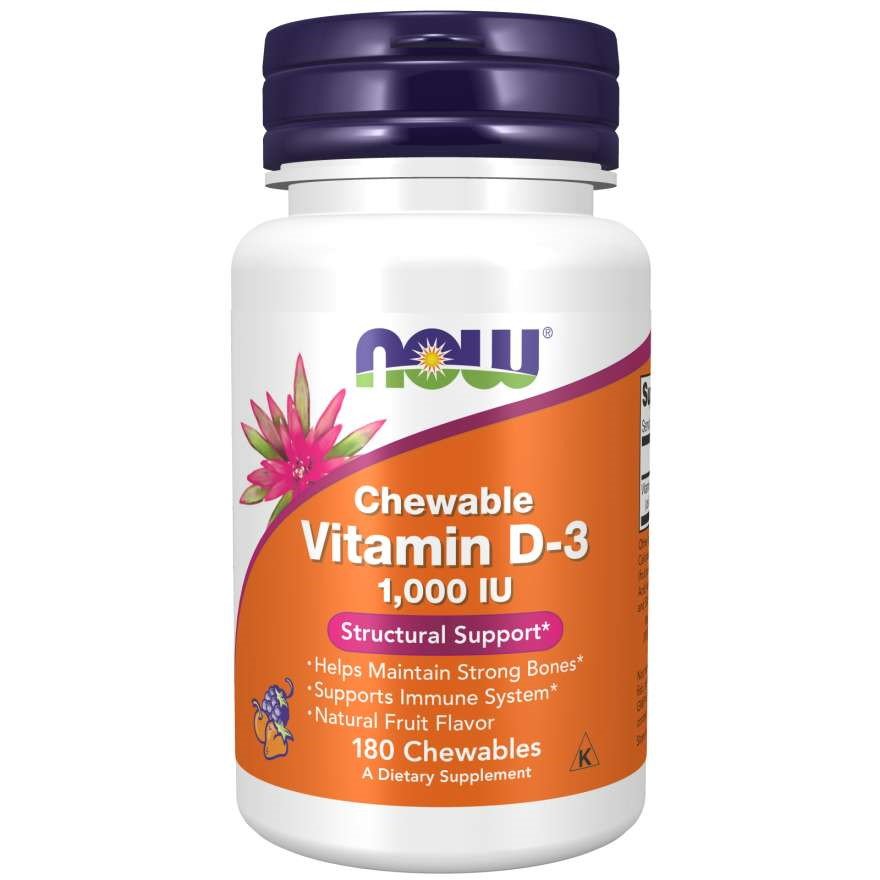Витамины и минералы NOW Vitamin D3 1000 IU, 180 жевательные таблетки,  ml, Now. Vitamins and minerals. General Health Immunity enhancement 