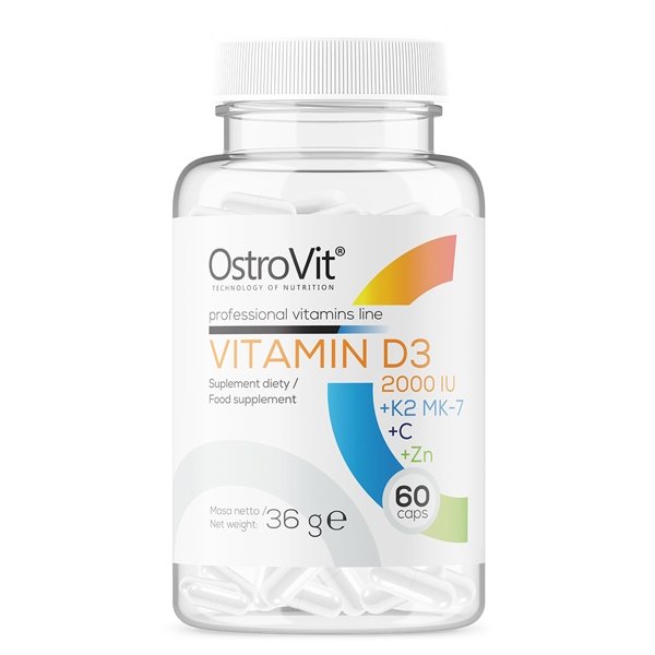 Витамины и минералы OstroVit Vitamin D3 2000 IU + K2 MK-7 + VC + Zinc, 60 капсул,  ml, OstroVit. Vitamins and minerals. General Health Immunity enhancement 