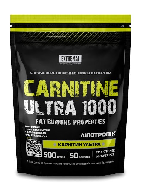 Carnitine Ultra 1000, 500 г, Extremal. L-карнитин. Снижение веса Поддержание здоровья Детоксикация Стрессоустойчивость Снижение холестерина Антиоксидантные свойства 