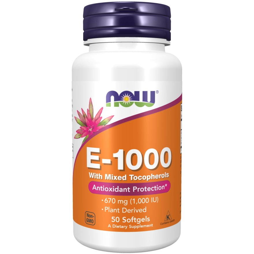 Витамины и минералы NOW Vitamin E-1000 with Mixed Tocopherols, 50 капсул,  ml, Now. Vitamins and minerals. General Health Immunity enhancement 