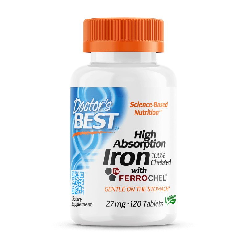 Витамины и минералы Doctor's Best Iron 27 mg High Absorption, 120 таблеток,  ml, Doctor's BEST. Vitamins and minerals. General Health Immunity enhancement 