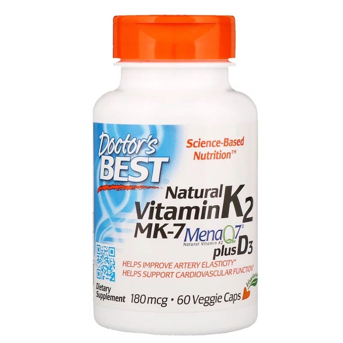 Витамин К2 с Д3, Vitamin K2 plus Vitamin D3, Doctor's Best, 180 мкг, 60 капсул,  мл, Doctor's BEST. Витамин K. Поддержание здоровья 