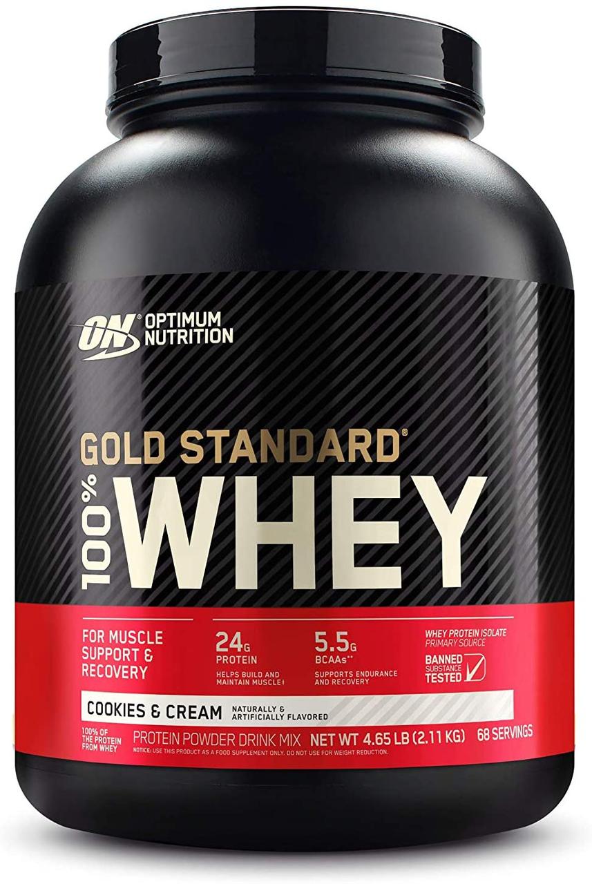 Сывороточный протеин изолят Optimum Nutrition 100% Whey Gold Standard (2.3 кг) оптимум вей голд стандарт cookies & cream,  мл, Optimum Nutrition. Сывороточный изолят. Сухая мышечная масса Снижение веса Восстановление Антикатаболические свойства 